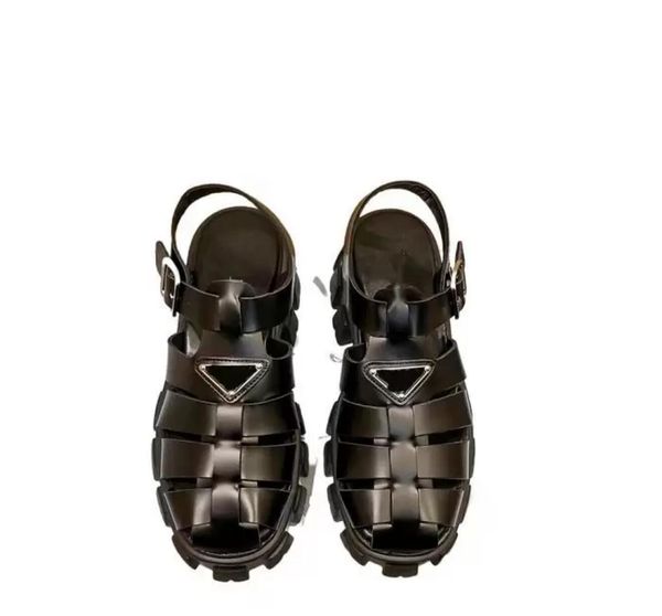 

designer womens leather sandals rubber fisherman platform slide luxury triangle metal slippers vintage beach loafers, Black