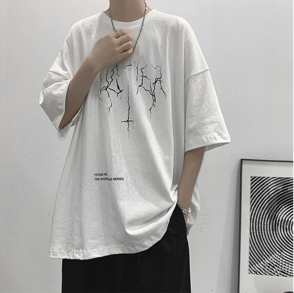 

men's t-shirts summer oversized t-shirt men tshirt women lightning print short-sleeved t shirt vintage dark tee korean loose casual har, White;black