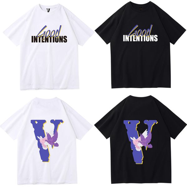 

vlone men's / women's couples casual fashion trend high street loose hip-hop100% cotton printed round neck t-shirt dt115, White;black