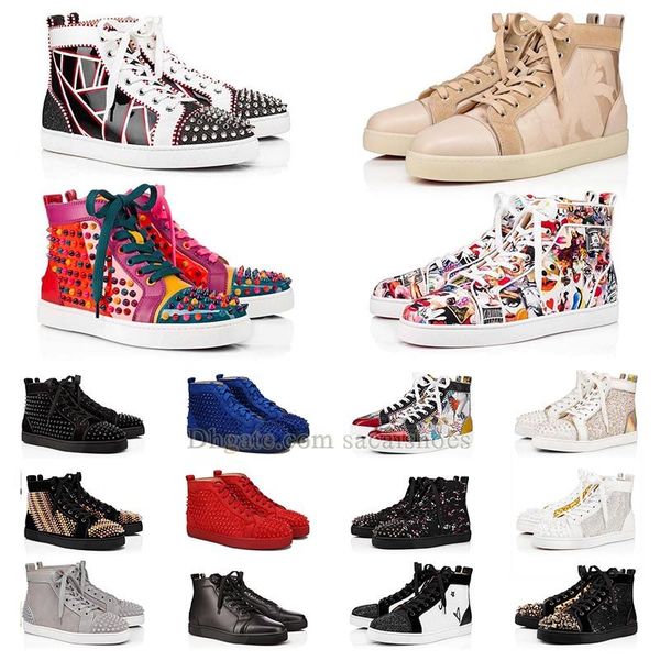 

women men red dress shoes designer casual bottoms pump luxury platform oversized sneakers leather suede spikes rivets loafers bottomed flat, Black