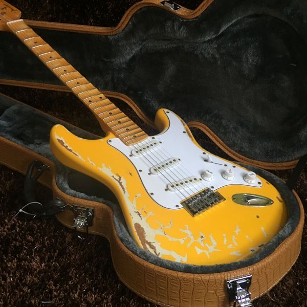 

guitar production plant custom yellow retro standard electric guitar