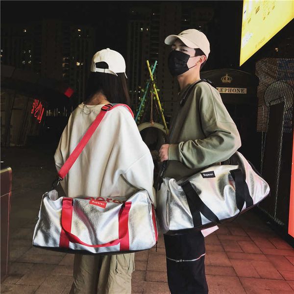 

duffel bags korean new fashion letter pu leather contrast color men s and women s leisure travel bag student yoga exercise fitness 230406