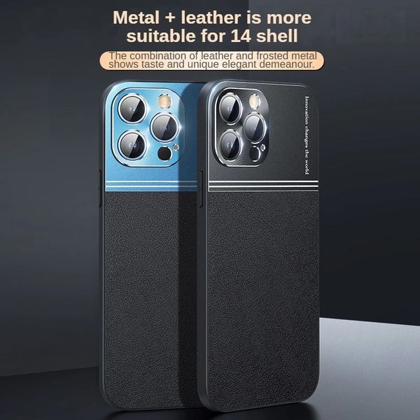 

luxury shockproof cases for iphone 14 13 12 11 pro max 14 plus case metal backplate lens protection leather cover for iphone