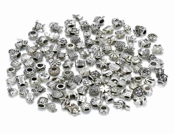 

mixed size big hole alloy loose beads for jewelry making tibetan silver color diy bracelet needlework charm whole supplier6823333, Black