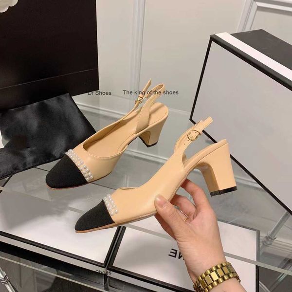 

designer sandals channel slides shoes small fragrant wind color matching sandals women's summer new pearl square head side empty thick, Black