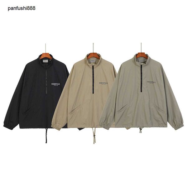 

fos casual sweatshirts 2023 half zipper jacket double thread 3m reflective thin nylon coat windbreaker for men and women, Black;brown