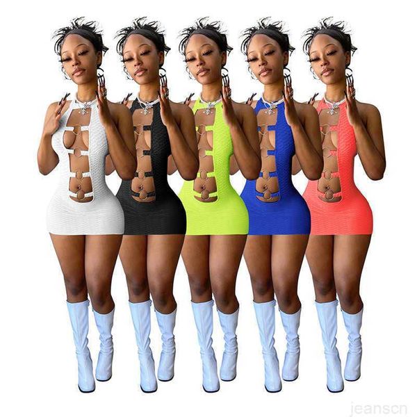 

women hollow out dresses summer ripped nightclub sleeveless skirt solid backless package hip dress, Black;gray