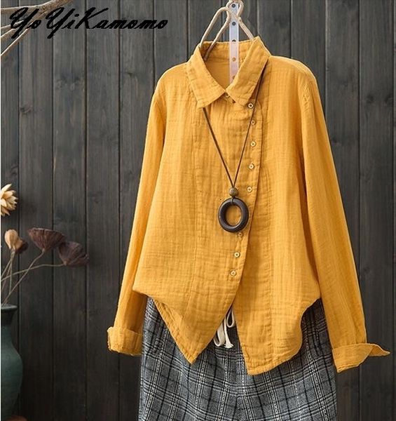 

women's blouses shirts yoyikamomo vintage sen girls' autumn cotton large shirt solid color loose women's korean fashion shirt, White