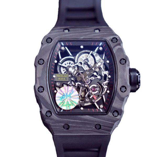 

mens watch automatic mechanical black red rubber 010, Slivery;brown