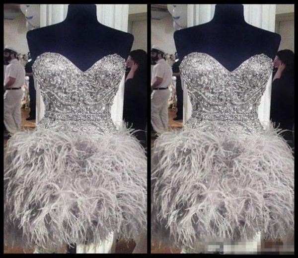 

short prom dresses with feathers sweetheart neck corset lace up back graduation homecoming dress beading crystal cocktail gi6589408, Black
