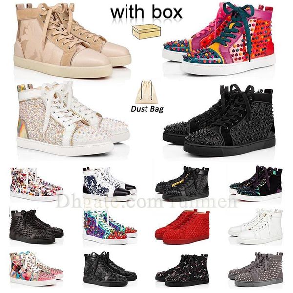 

luxury womens mens casual shoes red designer dress shoe bottoms platform oversized sneakers leather suede spikes rivets loafers bottomed fla, Black