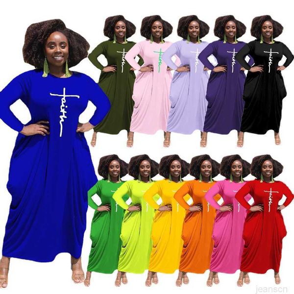 

designers women clothes 2023 print crew neck long sleeve irregular hem dress fashions with pockets clothing ladies woman dresses models l-5x, Black;gray