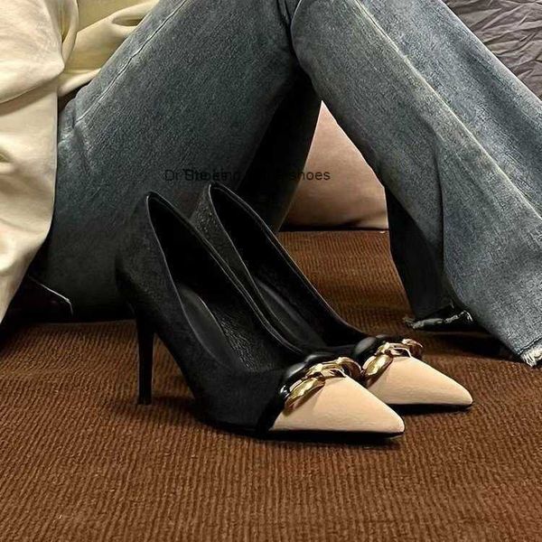

french style small fragrant high-heeled shoes pointed thin heel shoes not tiring feet shallow fashion women, Black