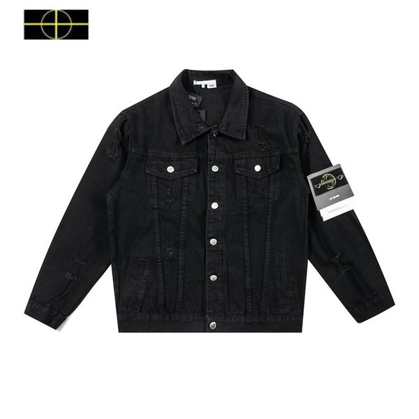 

spring and summer new fashion brand embroidered stone coat island washed denim jacket coat, Black;brown