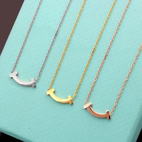 

2023 brand classic titanium steel pendant necklace women's simple charm double t necklace 18k gold designer jewelry, Silver