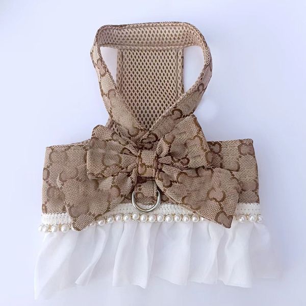 

Designer Bow Knot No Pull Pet Classic letter pattern with D-Ring Soft Mesh Dog Dress Escape Proof Princess Puppy Harness for Small Dogs Cats, Black