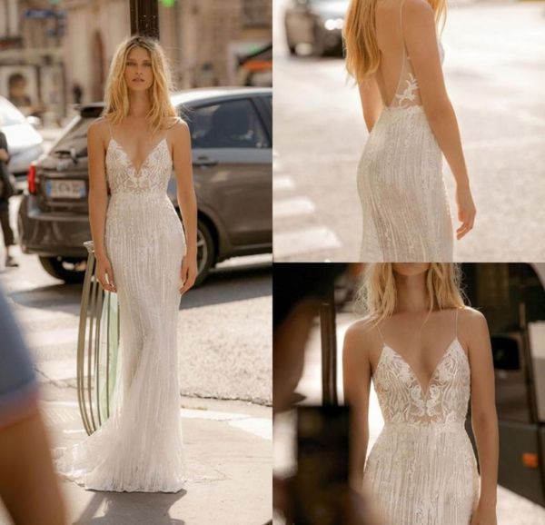

gali karten 2019 mermaid wedding dresses spaghetti v neck lace appliqued bridal gowns backless beach wedding dress robe de ma8146010, White
