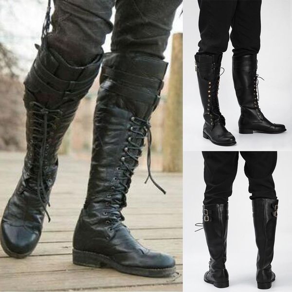 

boots men long cowboy western retro classic vintage male knee high shoes 230406, Black