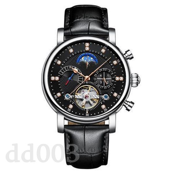 

automatic watch business casual tourbillon watch with leather material trendy montre automatique distinctive skeleton wristwatch ice out exq, Slivery;brown
