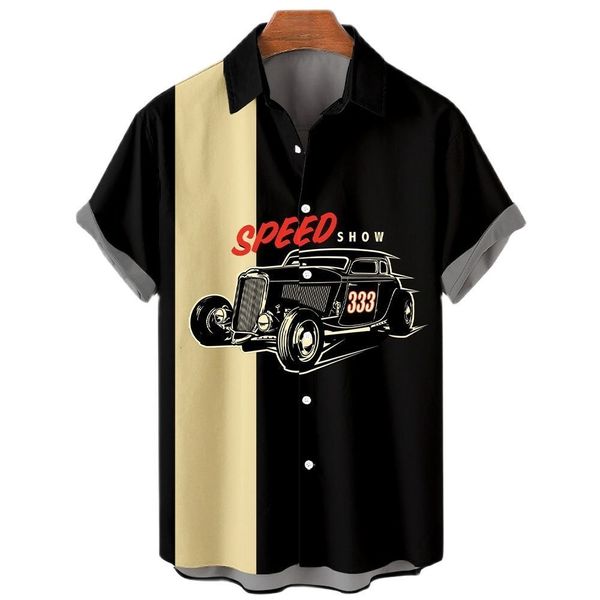 

men's casual shirts retro hawaiian shirts man car 3d print short sleeve lapel shirt for men fashion harajuk men's shirts oversized, White;black