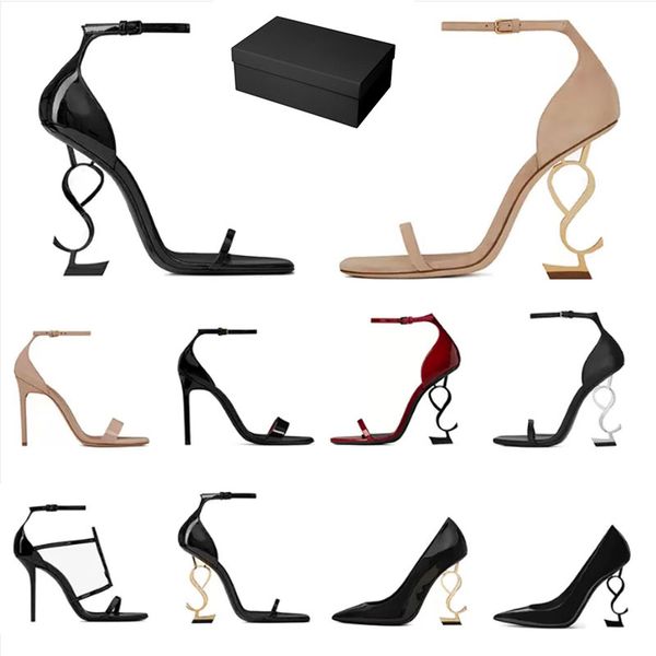 

2022 women luxury dress designer shoes sneakers high heels patent leather gold tone triple black nuede womens lady sandals party wedding off