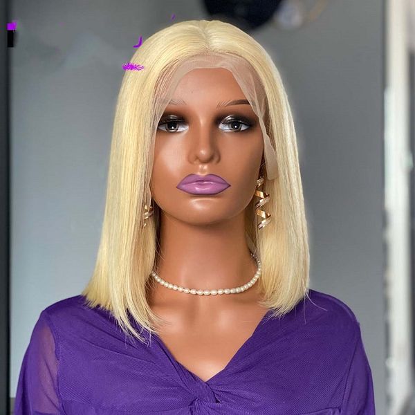 

12a 180 density 613 blonde bob lace frontal human hair wigs, Black;brown