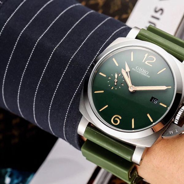 

men automatic mechanical brown leather gmt black watch 010, Slivery;brown