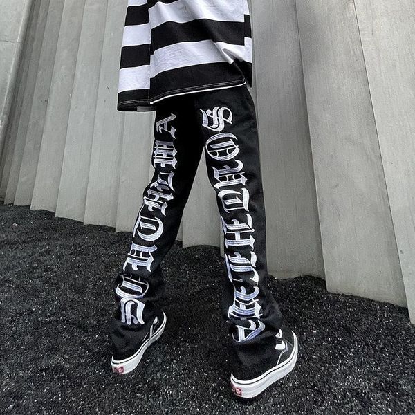 

mens jeans embroidered straight jeans american style street small straight loose high street trousers trendy brand men and women 230406, Blue