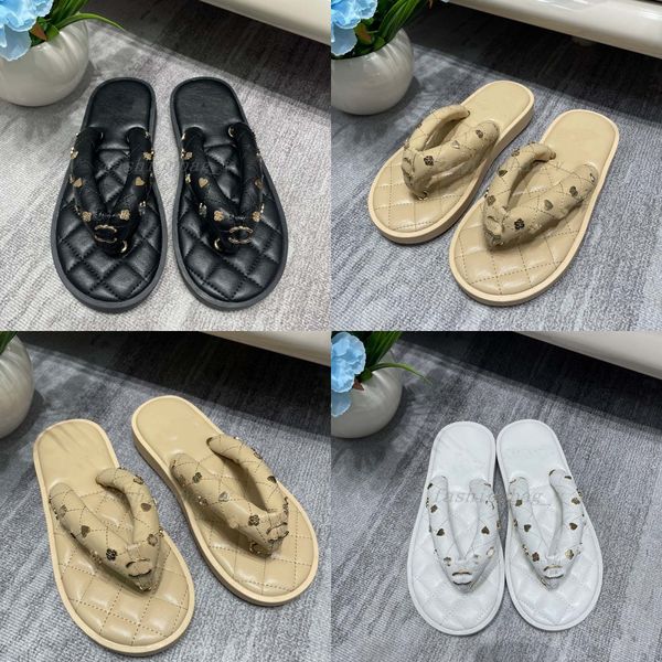 

designers women sandals metal decoration flip-flops checker flat, Black
