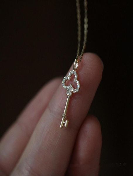 

pendant necklaces 925 sterling sier pave crystal vintage key 14k gold plating necklace women light luxury temperament dress jewelr5859281, Silver