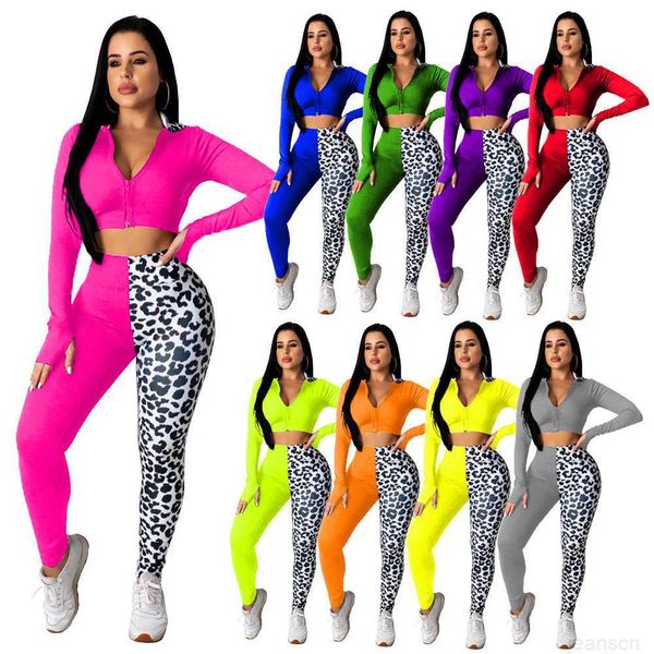 

sports set outfits autumn tracksuits womens apparel leopard print women 2pcs pants contrast color panelled female hooded fashion leisure, Gray