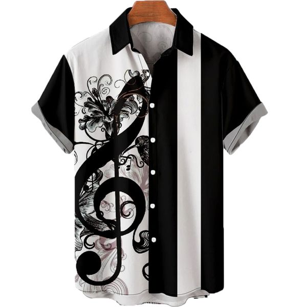 

men's casual shirts shirts for men's hawaiian music pattern fashion harajuku shirts summer sleeves t shirt oversized tee male clo, White;black
