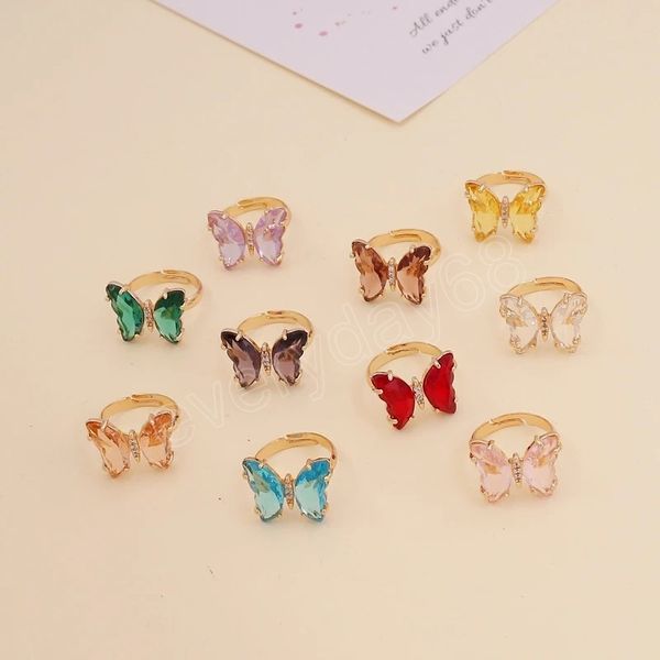 

butterfly shining crystal zircon ring for women princess luxury rings jewelry fashion party birthday gifts size adjustable, Silver