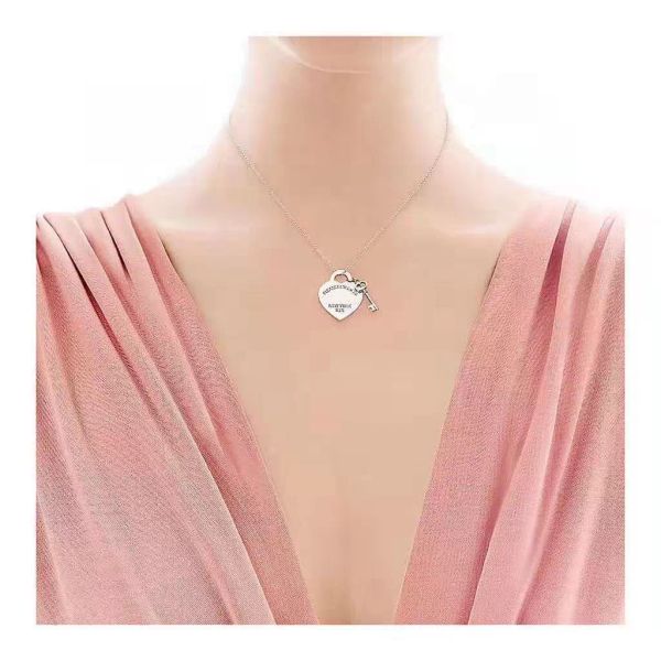 

new 100% 925 sterling chain luxurious for original giftstainless steel couple letters silver necklace pendant heart bead women fashion jewel