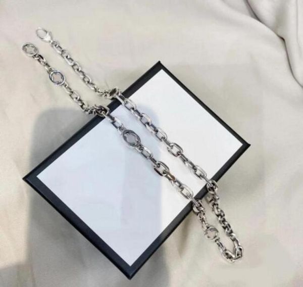

60cm silver cuban necklace for men and women couples double 2g interlocking retro trend hip hop fashion designer pendant with box2343366
