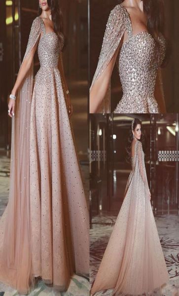 

2021 vestidos arabic evening dresses wear crystal beads sweetheart lace blush pink backless with cape plus size formal party 1909612, Black;red