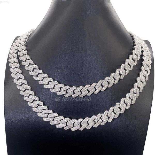 

s925 with iced out 3row vvs moissanite cuban diamond chain link necklace, Silver