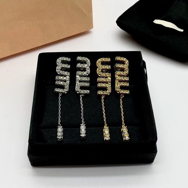 

charm full drill monogram tassel pendant designer earrings, Golden
