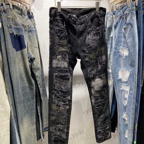 

men's jeans washed old damaged embroidery patches with fashion t230406, Blue