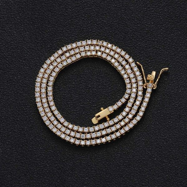 

hip hop style gold plated moissanite diamond 2mm choker 925 silver tennis chain necklace for women