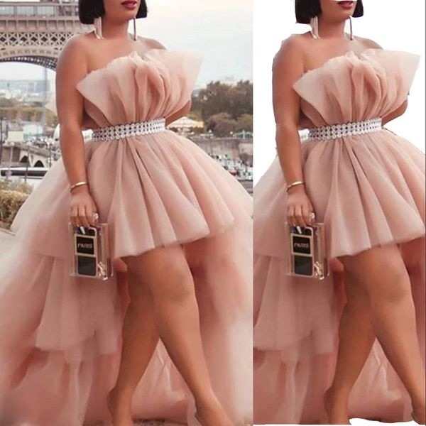 

2023 prom dresses ruffles dusty pink tulle kimono women robe for pshoot puffy strapless high low evening gowns african maternity dress pgrap, Black