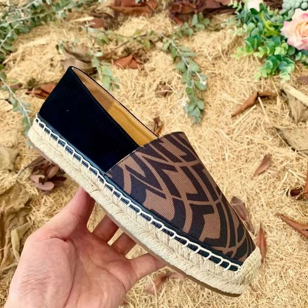 

luxury designers espadrilles printed logo shoes jute spring summer canvas flats loafers hand made shoe for women casual luxe lounge factory, Black