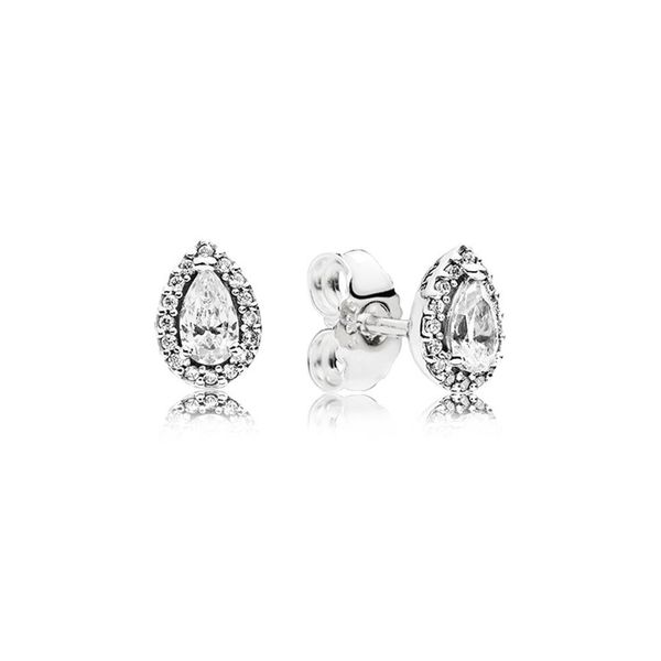 

sparkling teardrop halo stud earrings 925 sterling silver for pandora tear drop luxury designer jewelry women stud earring with or313o, Golden;silver