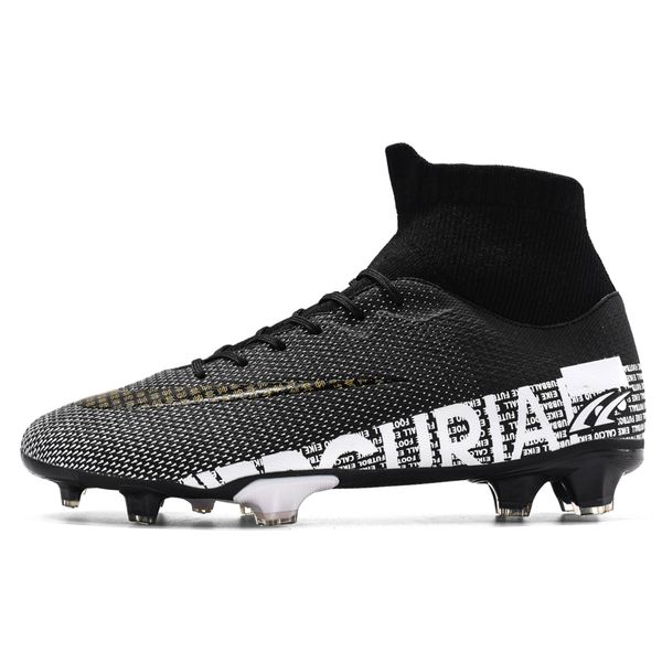 

dress shoes men's football boots high ankle krampon professional fg/tf soccer non-slip young kid's cleats grass sports sneakers 23, Black