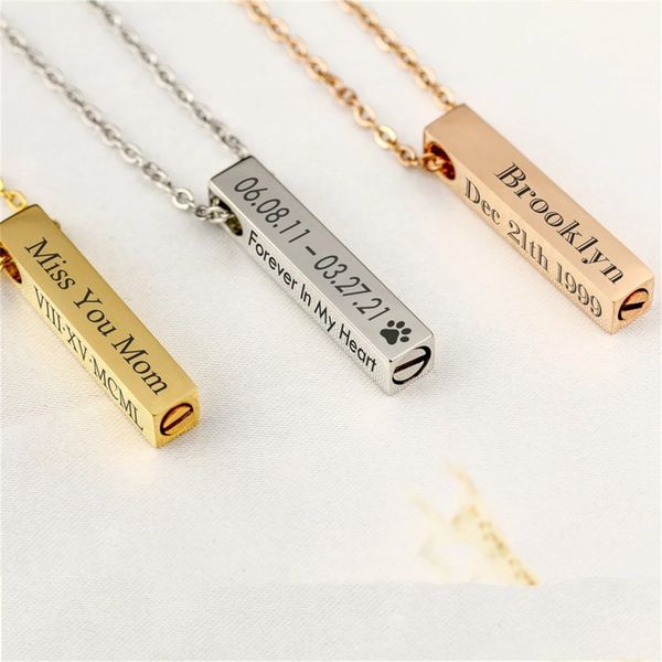 

personalized cremation urn necklace for ashes memorial engraving custom bar necklace loss of dog gift jewelry for human dog pet, Silver