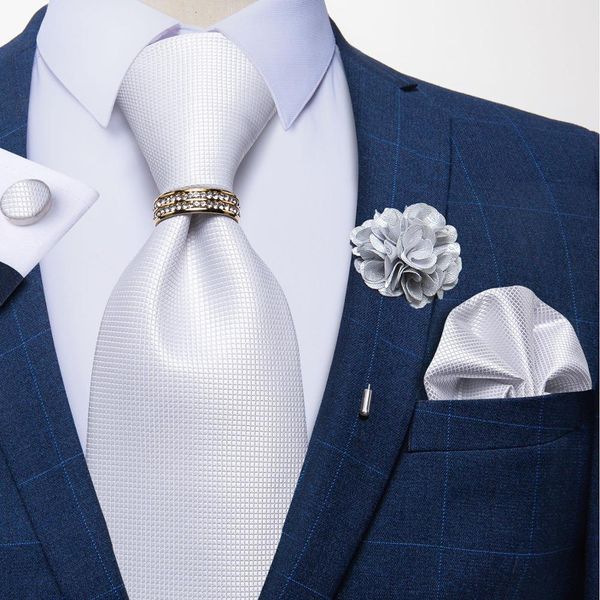 

neck ties 8cm men silk tie white solid necktie men's formal wedding party ties cufflinks hanky flower brooch set men gift corbatas diba, Blue;purple