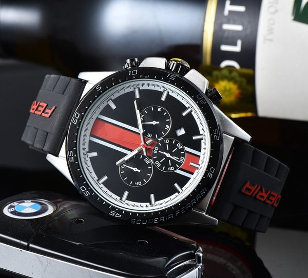 

ferrar wrist watches for men 2023 mens watches all dials work quartz watch luxury brand chronograph clock sports car fashion rubber strap ty, Slivery;golden