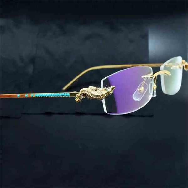 

2023 designer glasses new luxury eyewear designer crocodile rhinestone frames diamond optical rimless frame clear glasses, White;black