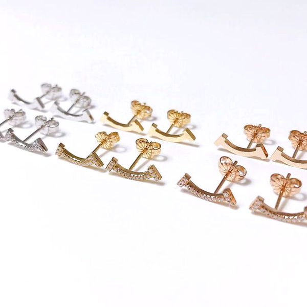 

925 silver smile stud earring diamond smile earrings women tif 18k gold plated luxury brand designer earrings female minimalist love earring, Golden;silver