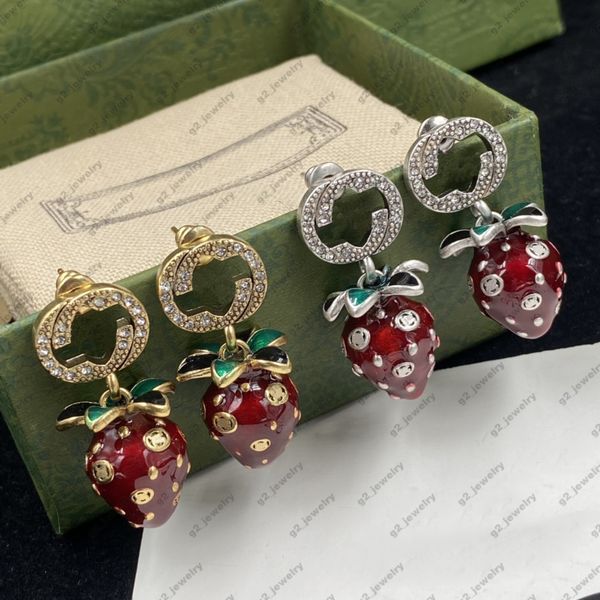 

2023 red strawberry earrings fashion charm earrings wedding jewelry gift with box, Golden